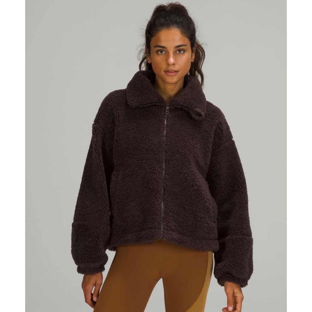 Lululemon Cinchable Fleece Zip Up Jacket French Press Brown Sz 4 Teddy Layering